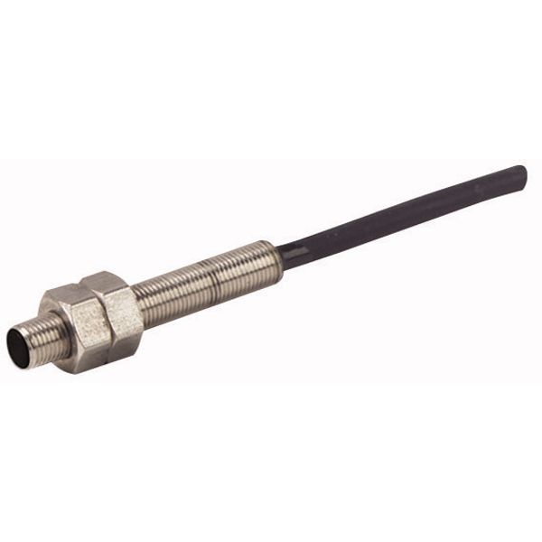 Proximity switch, E57 Miniatur Series, 1 N/O, 3-wire, 10 - 30 V DC, M5 x 1 mm, Sn= 0.8 mm, Flush, PNP, Stainless steel, 2 m connection cable image 1
