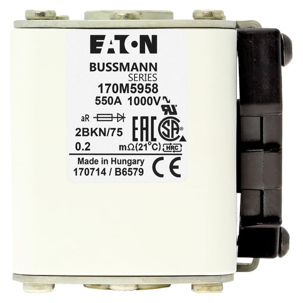 Fuse-link, high speed, 550 A, AC 1000 V, size 2, 59 x 77 x 75 mm, aR, IEC, UL, single indicator image 25