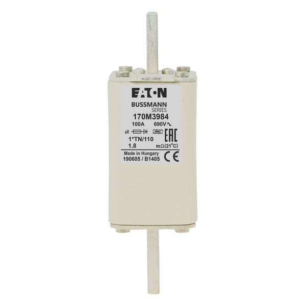 Fuse-link, high speed, 100 A, AC 1000 V, compact DIN 1, 43 x 61 x 138 mm, aR, DIN, IEC, type T indicator image 14