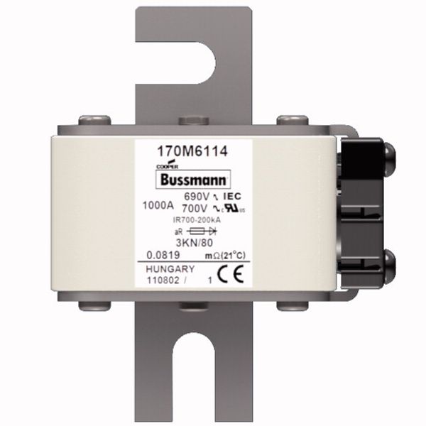 Fuse-link, high speed, 1000 A, AC 690 V, DIN 3, 76 x 92 x 109 mm, aR, DIN, IEC, single indicator image 1