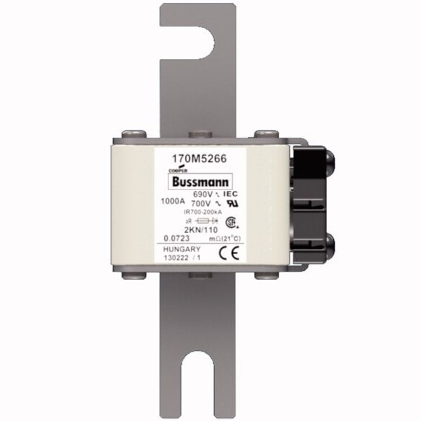 Fuse-link, high speed, 1000 A, AC 690 V, DIN 2, 61 x 77 x 138 mm, aR, DIN, IEC, single indicator image 1