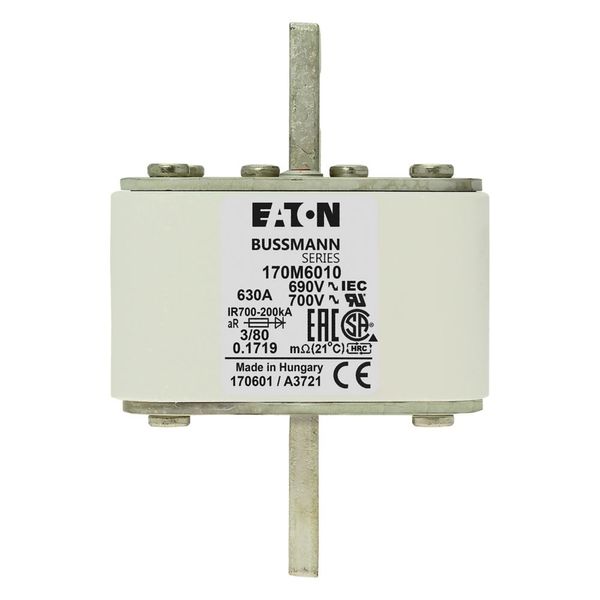 Fuse-link, high speed, 630 A, AC 690 V, DIN 3, 76 x 76 x 109 mm, aR, DIN, IEC, single indicator image 8