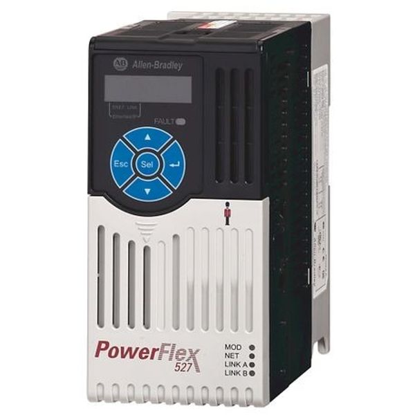 Allen-Bradley 25C-B8P0N104 PowerFlex 527 AC Drive, with Embedded Dual Port EtherNet/IP and Integrated Safety, 240 VAC, 3 Phase, 2 HP, 1.5 kW Normal Duty; 2 HP, 1.5 kW Heavy Duty, Frame A, IP20 NEMA / Open Type, No Filter image 1