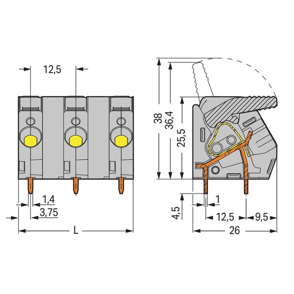 PCB terminal block lever 6 mm² gray image 3