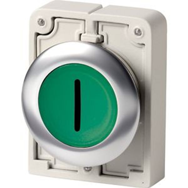 Illuminated pushbutton actuator, RMQ-Titan, flat, maintained, green, inscribed, Front ring stainless steel image 2