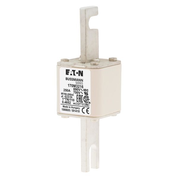 Fuse-link, high speed, 250 A, AC 690 V, compact DIN 1, 45 x 58 x 134 mm, aR, DIN, IEC, single indicator, 80 mm centres image 3