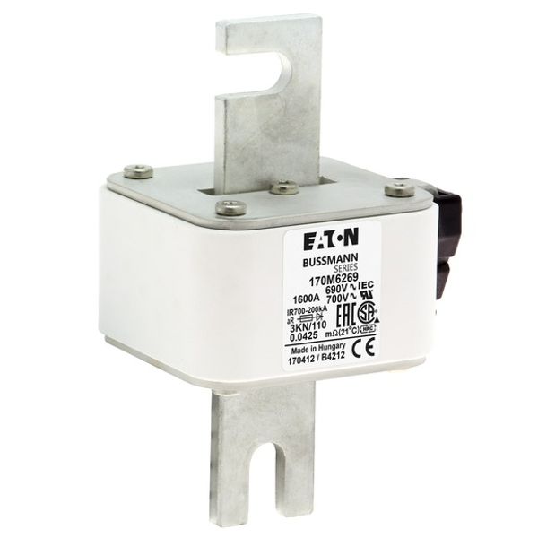 Fuse-link, high speed, 1600 A, AC 690 V, DIN 3, 76 x 92 x 139 mm, aR, DIN, IEC, single indicator image 5