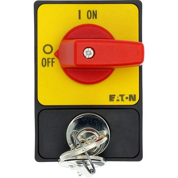 Panic switches, T0, 20 A, flush mounting, 3 pole, with red thumb grip and yellow front plate, Cylinder lock SVA image 14