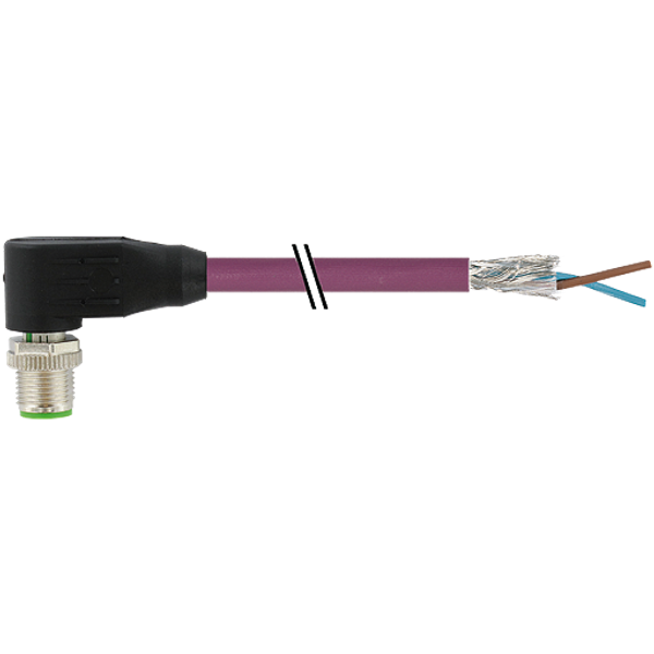 M12 male 90° B-cod. with cable PUR 1x2xAWG24 shielded vt+drag-ch 3m image 1