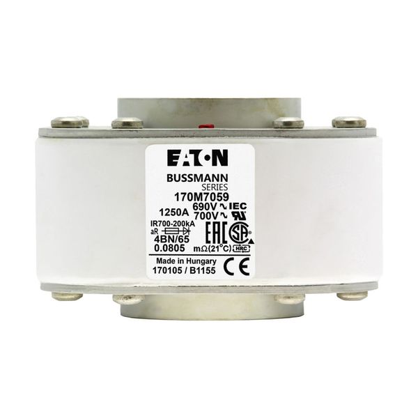 Fuse-link, high speed, 1250 A, AC 690 V, size 4, 67 x 105 x 105 mm, aR, IEC, single indicator image 2