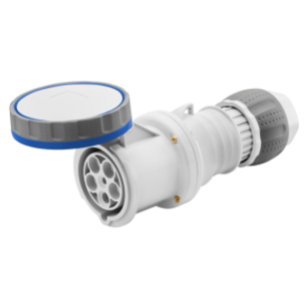 STRAIGHT CONNECTOR HP - IP66/IP67/IP68/IP69 - 2P+E 63A 200-250V 50/60HZ - BLUE - 6H - PILOT CONTACT - MANTLE TERMINAL image 1