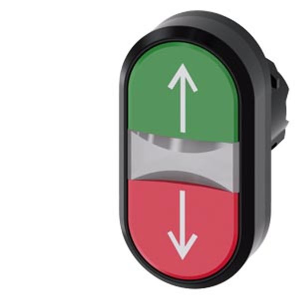 Illuminated twin pushbutton, 22 mm, round, plastic, green: arrow pointing up, red: arrow pointing down, pushbuttons, flat, Z=50-unit packaging image 1