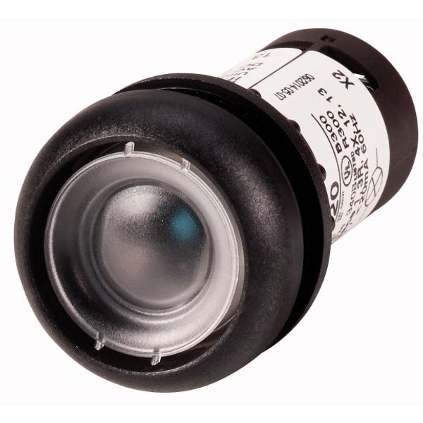 Illuminated pushbutton actuator, Flat, momentary, 1 N/O, Screw connection, LED Blue, Without button plate, 24 V AC/DC, Bezel: black image 1