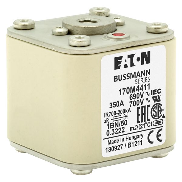 Fuse-link, high speed, 350 A, AC 690 V, size 1, 53 x 69 x 51 mm, aR, IEC, UL, single indicator, flush end, M8 image 24