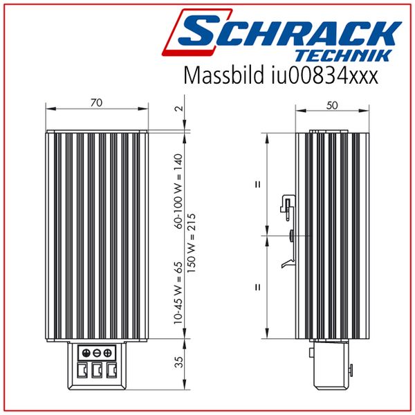 Cabinet heater 60W, terminal connection 100ø image 2