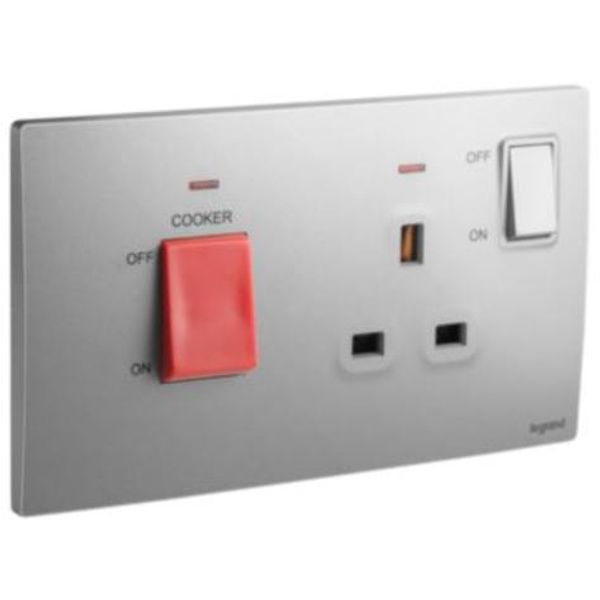 Mallia Senses 2 gang cooker unit control - 45A - with BS socket outlet - 13A - Dark Silver image 1