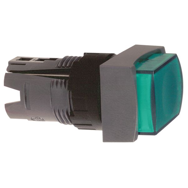 Head for illuminated push button, Harmony XB6, green rectang projecting pushbutton Ø 16 spring return 12...24 V image 1