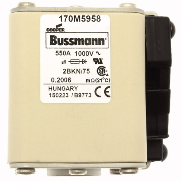 Fuse-link, high speed, 550 A, AC 1000 V, size 2, 59 x 77 x 75 mm, aR, IEC, UL, single indicator image 10