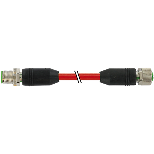 M12 male 0°/M12 fem. 0° D-cod. PUR 1x4xAWG22 shielded rd+drag-ch 4m image 1