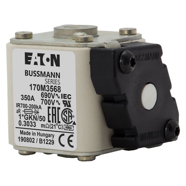 Fuse-link, high speed, 350 A, AC 690 V, compact size 1, 45 x 59 x 51 mm, aR, IEC, UL, single indicator image 12