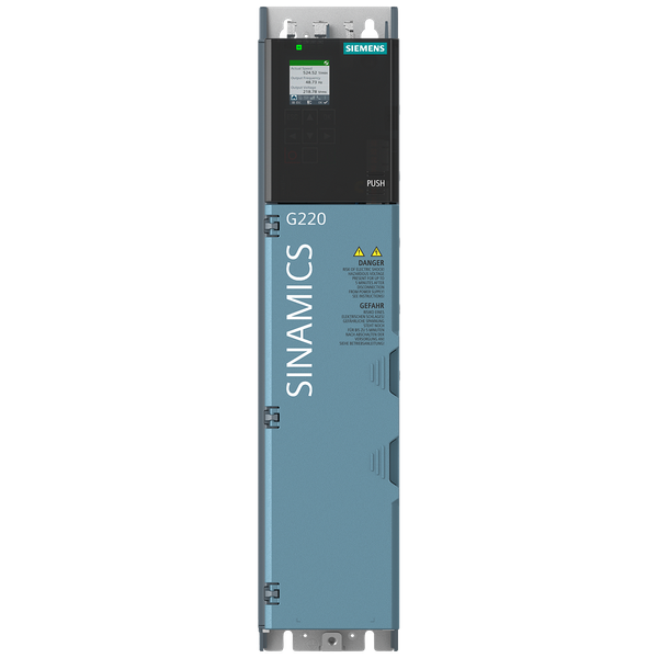 SINAMICS G220 380-500 V 3AC + 10/-20% 47-63 Hz power low overload: 5.5 kW 150% 3 s, 110% 57 s power high overload: 4 kW 200% 3 s, 150% 57 s 355x 85x 209 (HxWxD) image 1