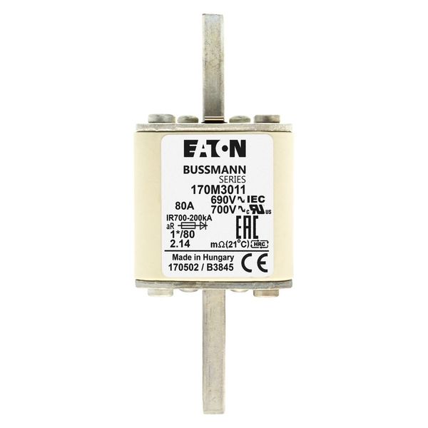 Fuse-link, high speed, 80 A, AC 690 V, compact DIN 1, 45 x 45 x 104 mm, aR, DIN, IEC, single indicator image 15