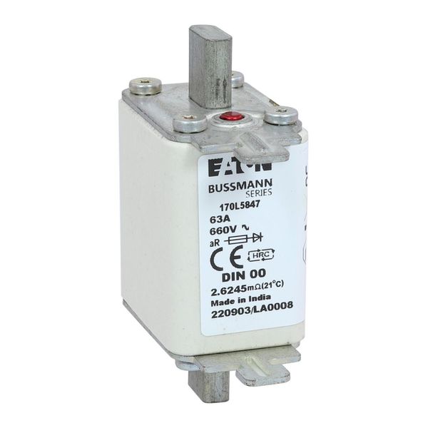 Fuse-link, high speed, 63 A, AC 660 V, DIN 00, 30 x 60 x 78 mm, aR, DIN, IEC, single indicator image 11