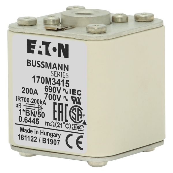 Fuse-link, high speed, 200 A, AC 690 V, compact size 1, 45 x 59 x 51 mm, aR, IEC, UL, single indicator, flush end, M8 image 12