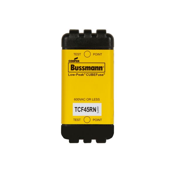 Eaton Bussmann series TCF fuse, Finger safe, 600 Vac/300 Vdc, 45A, 300 kAIC at 600 Vac, 100 kAIC at 300 Vdc, Non-Indicating, Time delay, inrush current withstand, Class CF, CUBEFuse, Glass filled PES image 1