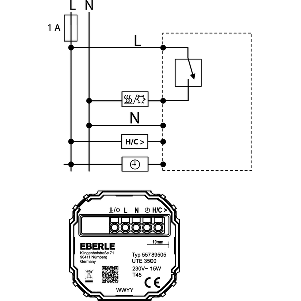 Smart Home capable flush-mounted thermostat as a room controller, RAL 9016 glossy 55x55, AC 230V, Triac, 5 actuators of 3 watts each can be switched image 3