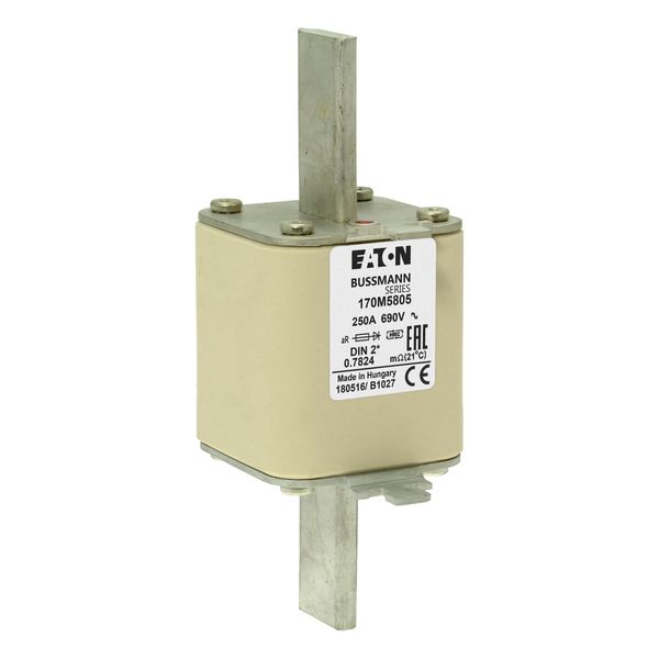 Fuse-link, high speed, 250 A, AC 690 V, compact DIN 2, 55 x 71 x 150 mm, aR, DIN, IEC, single indicator image 11