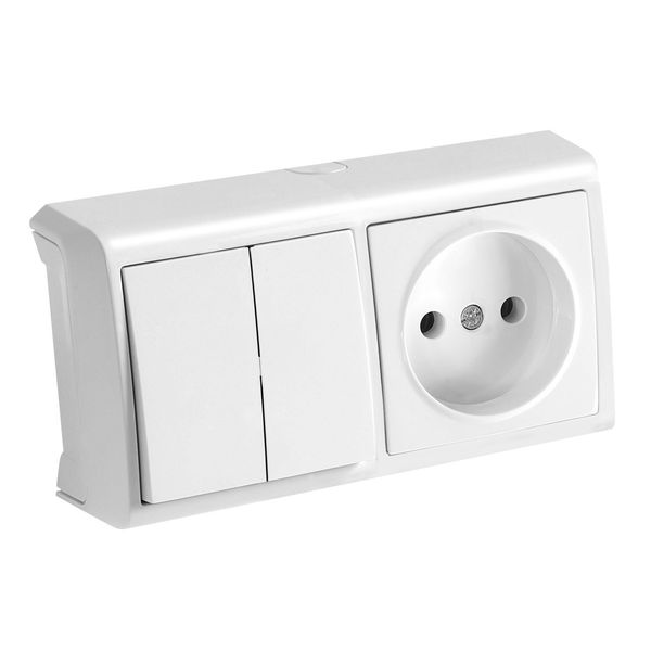 Vera White Two Gang Switch + Socket Horizontal image 1