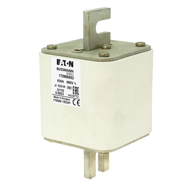 Fuse-link, high speed, 630 A, AC 3000 V, size 3, 96 x 85 x 234 mm, aR, IEC, visual indicator image 1