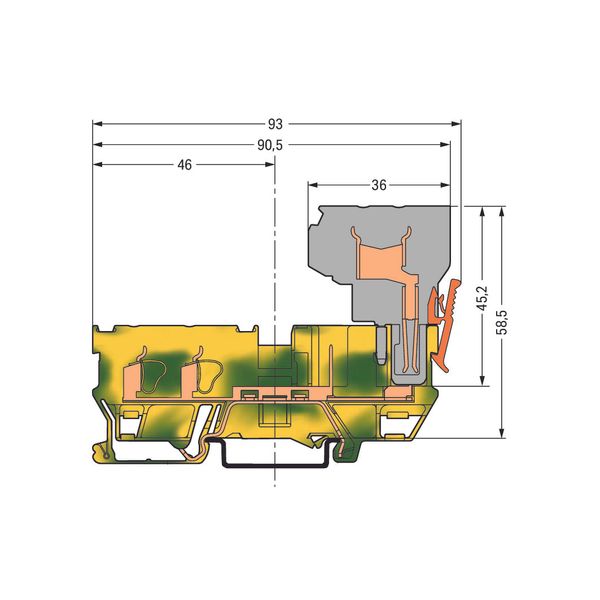 2-conductor/2-pin ground carrier terminal block 4 mm² for DIN-rail 35 image 3