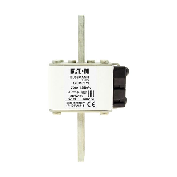 Fuse-link, high speed, 700 A, AC 1250 V, size 2, 61 x 77 x 138 mm, aR, IEC, single indicator image 7