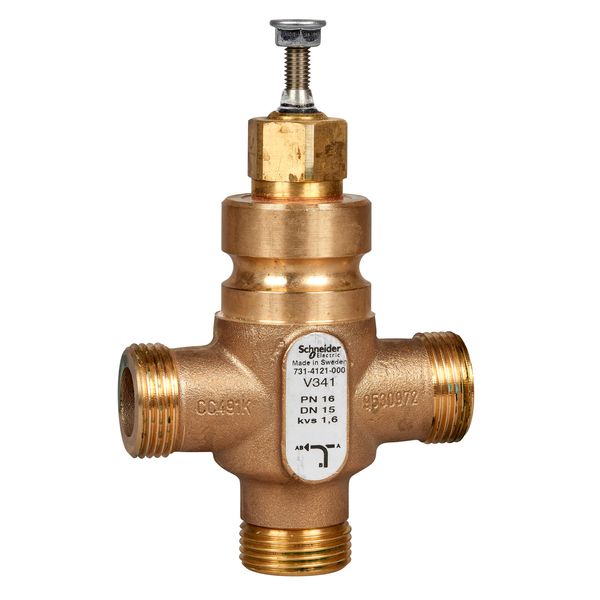 Venta V341 Globe Valve, 3-Way, PN16, G 1 External Thread, DN15, Kvs 1.6, Bronze Body, Stainless Steel Trim, Stem Up Closed (A-AB) image 1