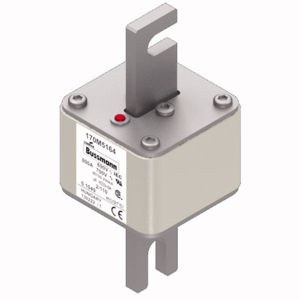 Fuse-link, high speed, 800 A, AC 690 V, DIN 2, 61 x 61 x 108 mm, aR, DIN, IEC, single indicator, 110 mm centres image 2