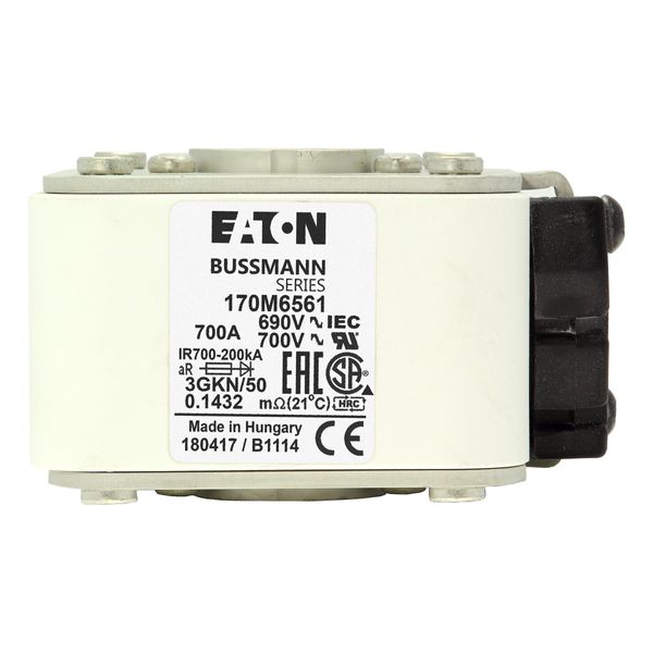 Fuse-link, high speed, 700 A, AC 690 V, size 3, 76 x 92 x 53 mm, aR, IEC, UL, type K indicator image 14