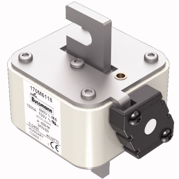 Fuse-link, high speed, 1500 A, AC 690 V, DIN 3, 76 x 92 x 109 mm, aR, DIN, IEC, single indicator image 2