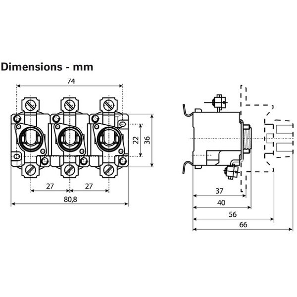 Fuse-base, LV, 63 A, AC 400 V, D02, 3P, IEC, screw mount, suitable wire 1.5 - 4 mm2, 2xM5 o/p terminal, 2xM5 i/p terminal image 4
