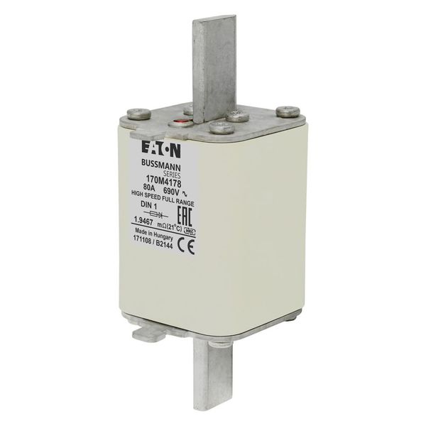 Fuse-link, high speed, 80 A, AC 690 V, DIN 1, 52 x 66 x 135 mm, gR, DIN, IEC, single indicator image 7