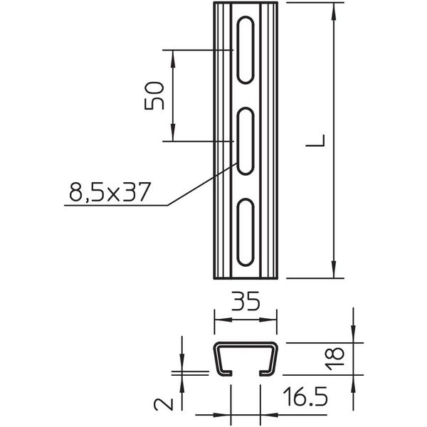 AMS3518P2000FS Profile rail perforated, slot 16.5mm 2000x35x18 image 2