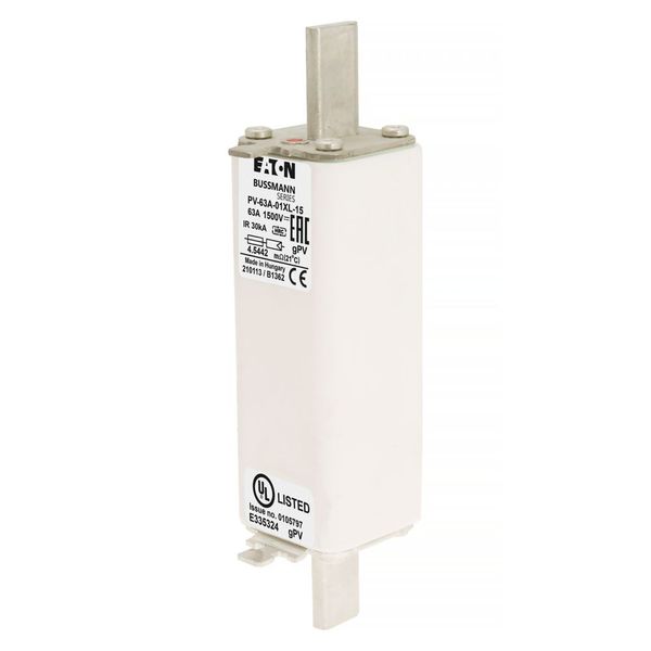 Fuse-link, high speed, 63 A, DC 1500 V, 01XL, 43 x 193 mm, gPV, IEC, UL, with indicator image 7