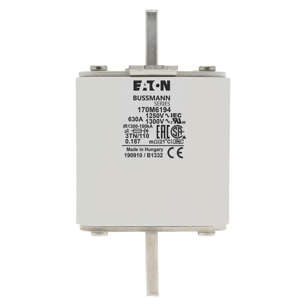 Fuse-link, high speed, 630 A, AC 1250 V, size 3, 76 x 90 x 139 mm, aR, DIN, IEC, type T indicator image 9