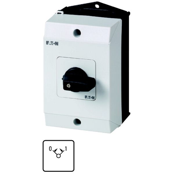 ON-OFF button, T0, 20 A, surface mounting, 1 contact unit(s), Contacts: 2, Spring-return in positions 0 and 1, 45 °, momentary, 0 >< 1, Design number image 1