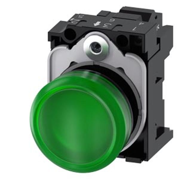 Indicator lights, 22 mm, round, plastic, green, lens, smooth, with holder, LED module, with integrated LED  3SU1102-6AA40-3AA0-Z Y13 image 2