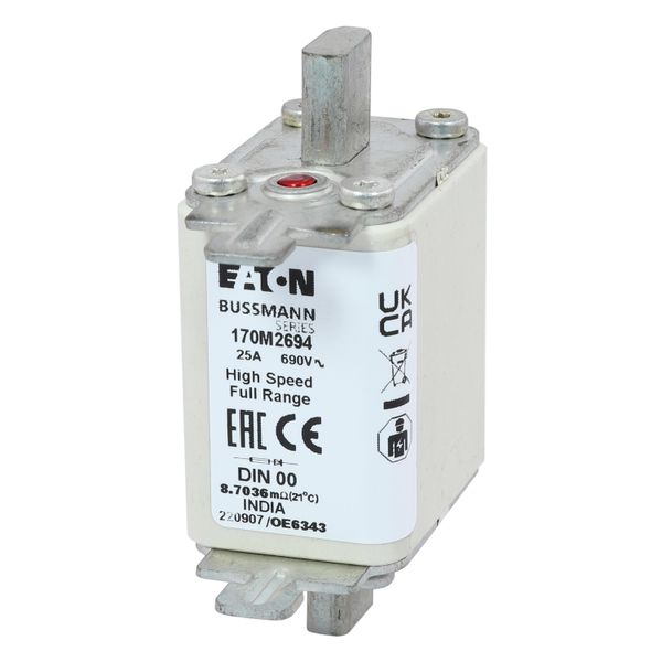 Fuse-link, high speed, 10 A, AC 690 V, DIN 00, 30 x 60 x 79 mm, gR, DIN, IEC, single indicator image 6