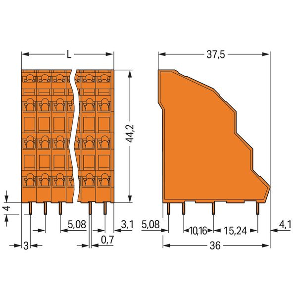 Quadruple-deck PCB terminal block 2.5 mm² Pin spacing 5.08 mm orange image 3