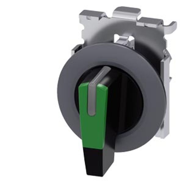 Selector switch, illuminable, 30 mm, round, Metal, matte, green, selector switch, long, front ring for flush installation,  3SU1062-2EL40-0AA0-Z Y11 image 1