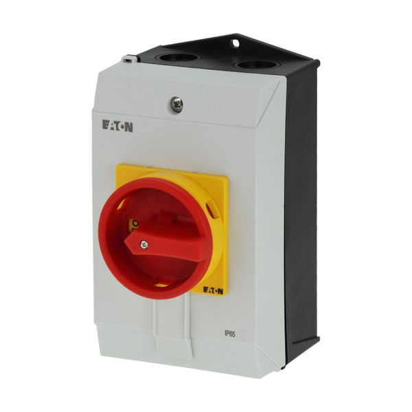 Main switch, P1, 40 A, surface mounting, 3 pole + N, Emergency switching off function, With red rotary handle and yellow locking ring, Lockable in the image 5